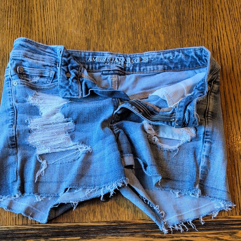 American Eagle Outfitters Light Blue Ripped Jean Shorts